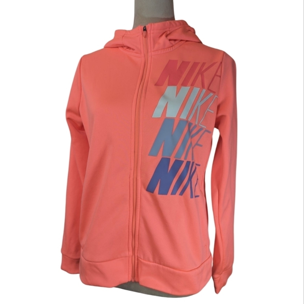 Nike Girl's Pink XL Zip Up Graphic Dri-Fit Jacket Mesh Sporty Athletic Hoodie